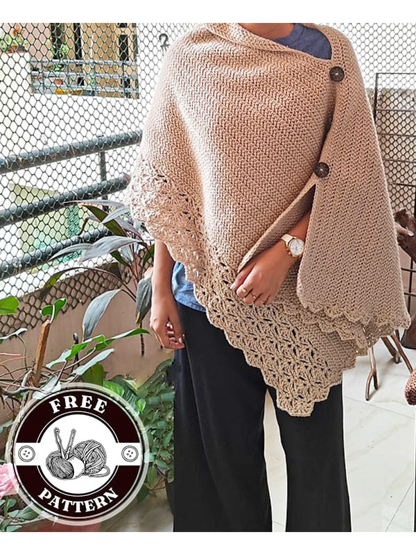 buttoned shoulder crochet poncho pattern
