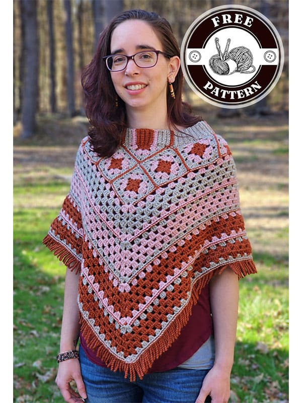 granny style round neck crochet poncho