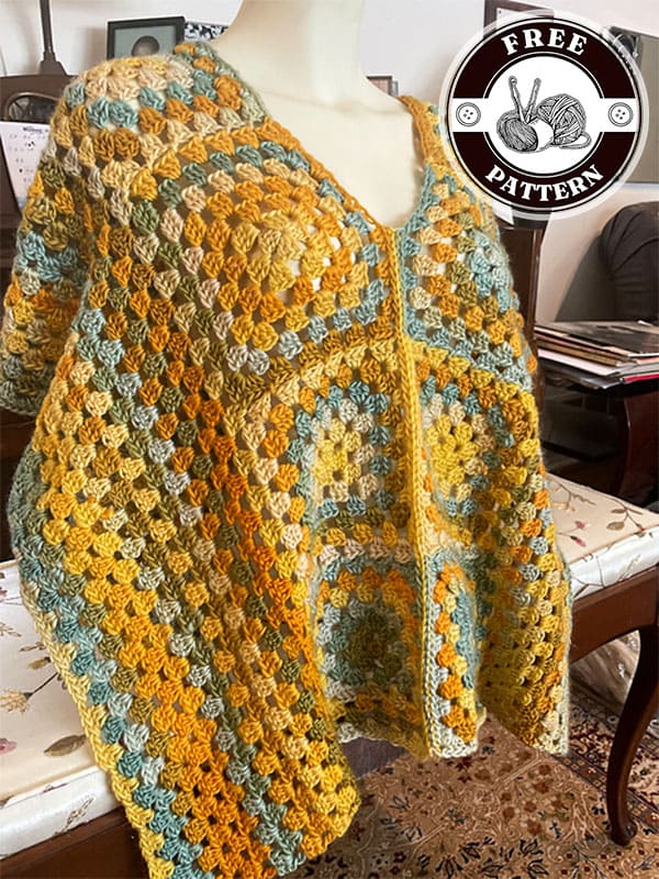 one-piece crochet granny square poncho pattern