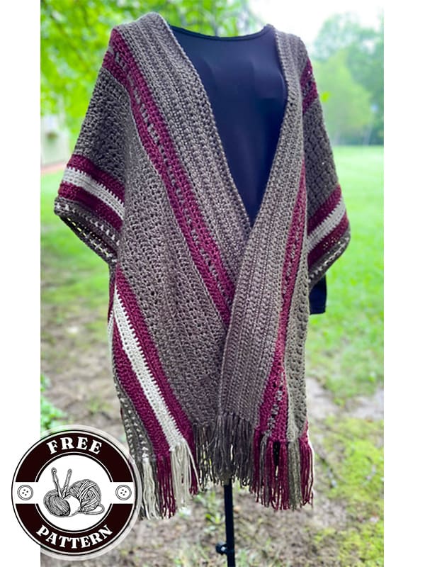 stripes fringe crochet poncho for women